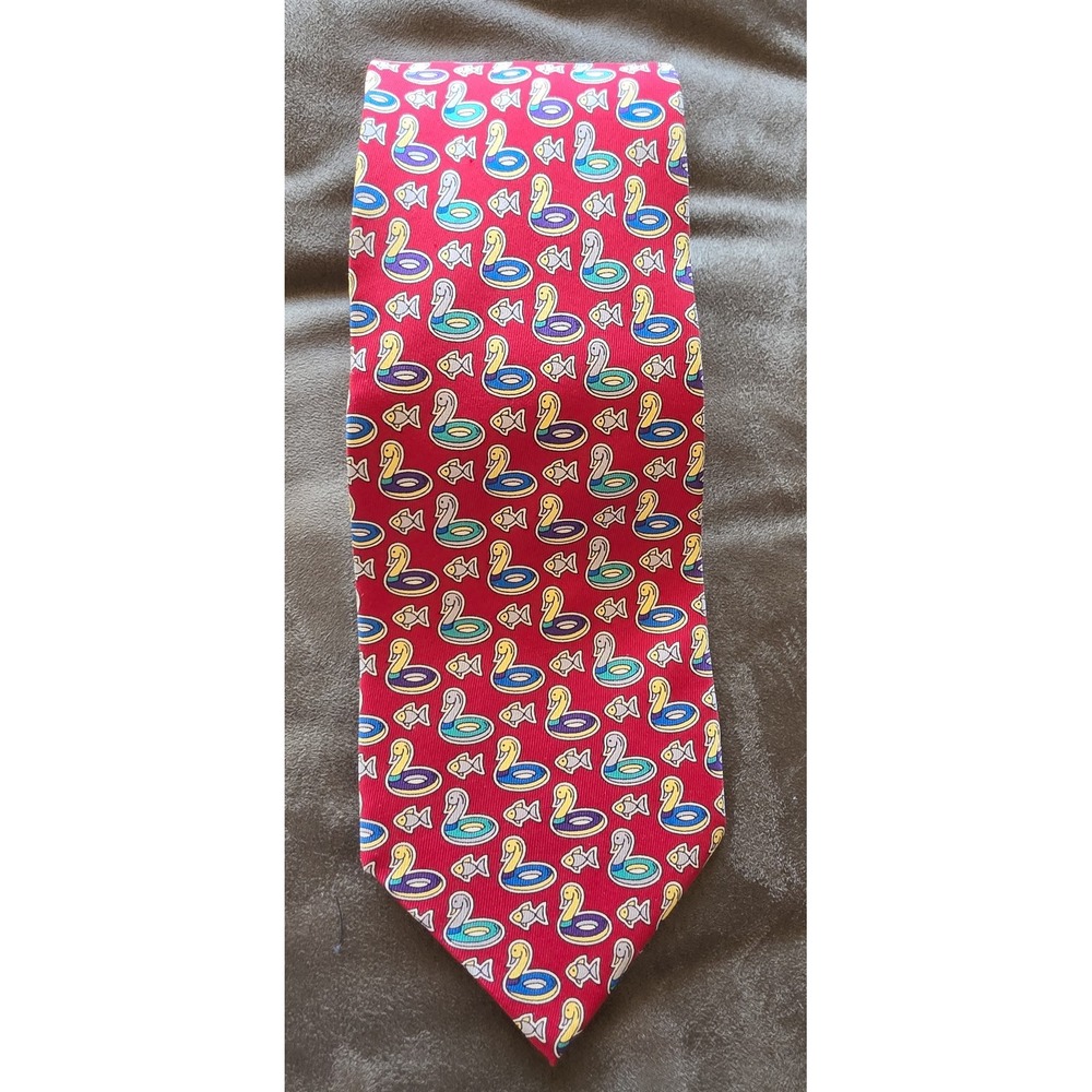 Loewe Silk Tie Red Novelty Pattern Men Classic Spain 59in Slim